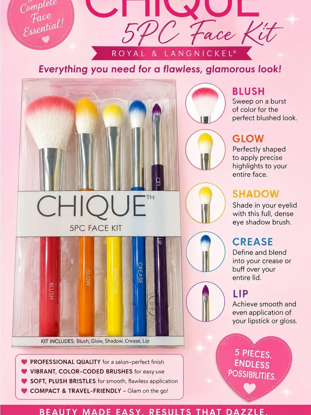 CHIQUE 5PC Face Brush Kit - Multicolor
